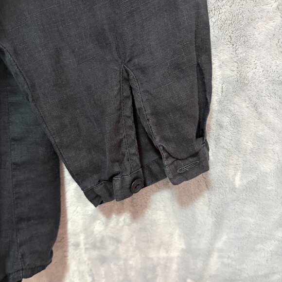 FLAX 100% Linen Tunic Top Lagenlook Oversized Pin-Tuck Shirt Black Size L - Picture 6 of 12
